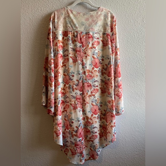 Haute Hippie Tribe Floral Lace Up Neckline Bohemian Midi Knee Length Dress Sz S - Picture 3 of 8